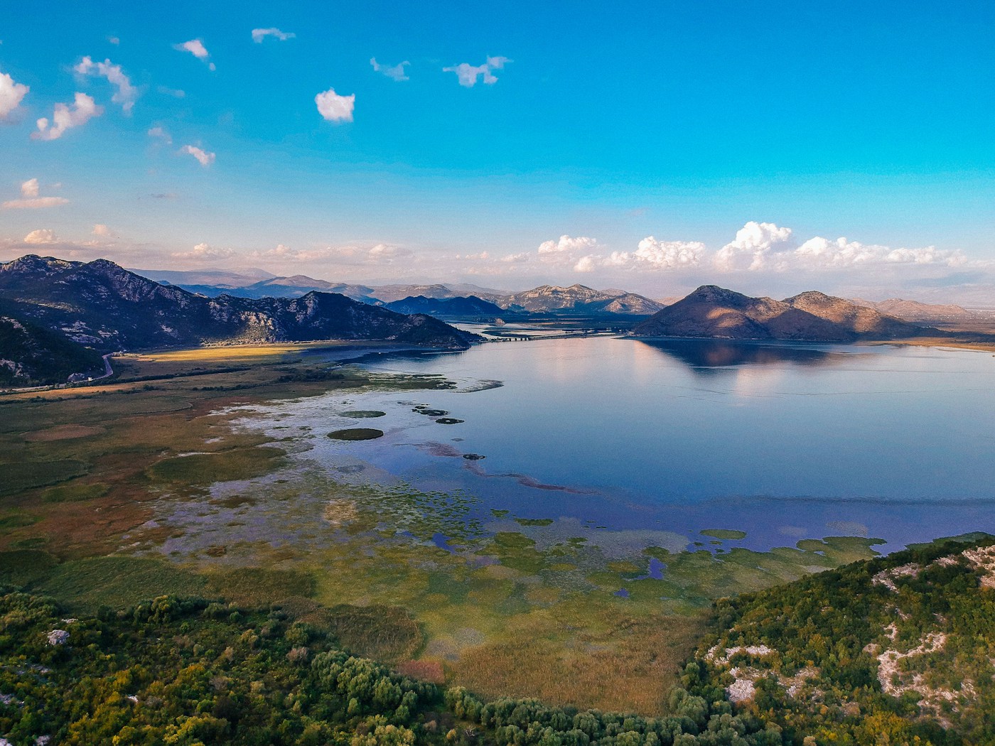 Skadar Lake on a clear day, the largest lake in the Balkans, south of Podgorica